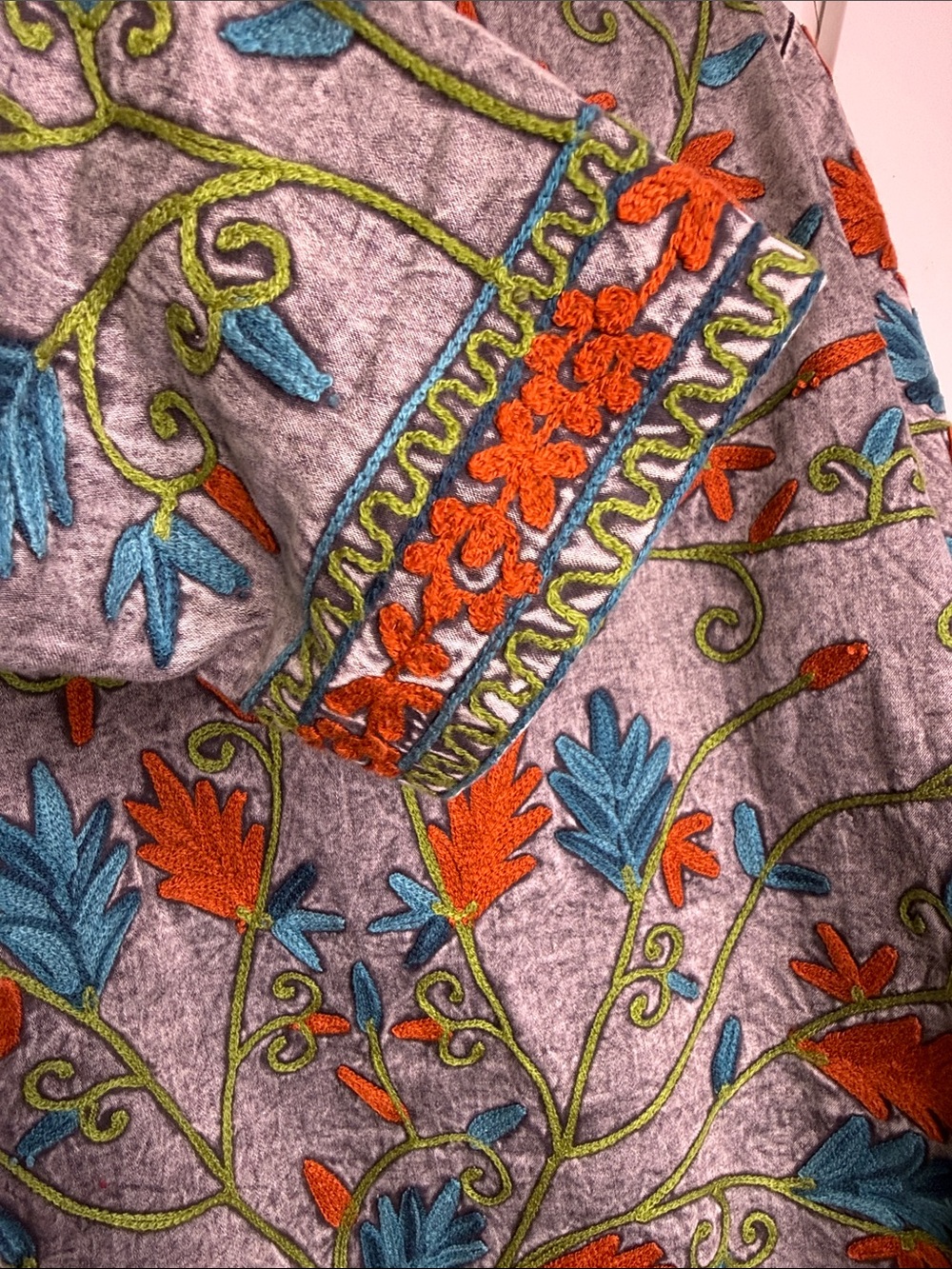 Preloved🧡Embroidered Floral Open Cardigan — Gray with Orange & Teal - Picture 6 of 7